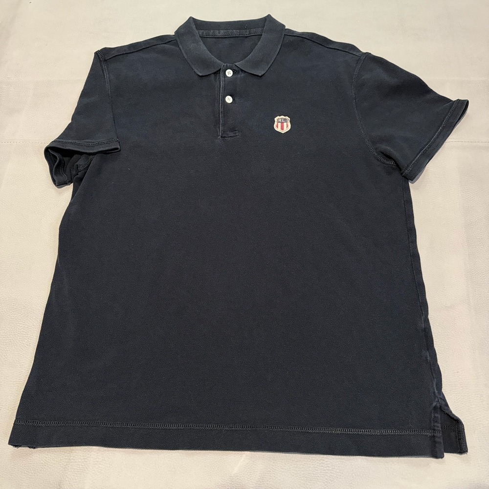 VTG Y2K Polo Ralph Lauren Men Navy Crest Polo Shirt P-Wing Ruby-M Soft Boy-6812